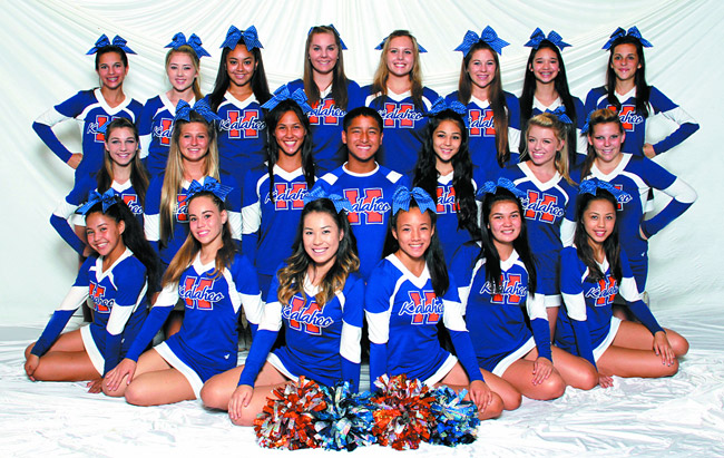 Kalaheo High's cheerleaders plan a Papa John's Pizza benefit this Friday as they build a travel fund for a national tournament appearance in March (979-7272). They are (front, from left) Sernia C., Esther B., Katelyn S., Vela A., Kaelin T., Pomaikai R. (middle) Anna X., Devin D., Briana A., Kristian K., Amber H., Skye C., Hailey H., (back) Taylar G., Brittany H., Taylor P., Ally F., Amanda J., Hayli G., Tihani W. and Alexandra R. Photo by Fivephotography.