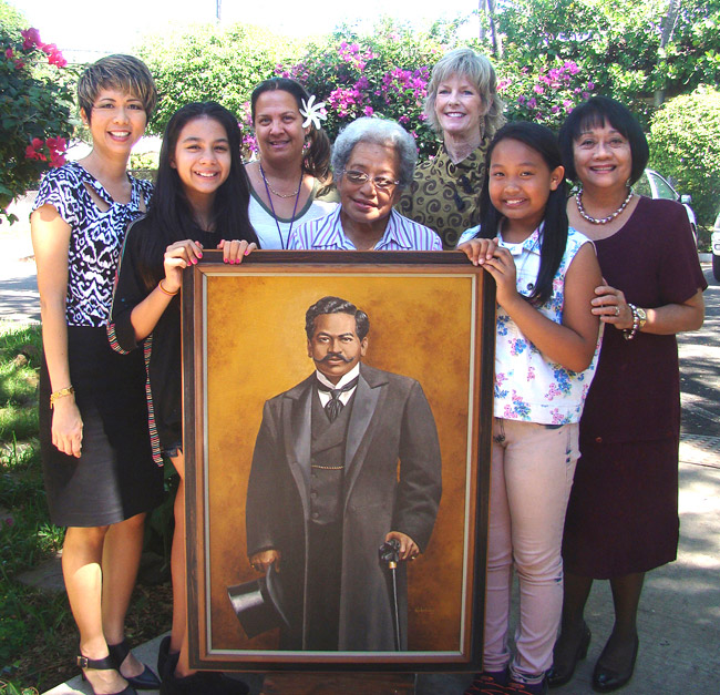 (from left) Deanna Au-Wong, student activities coordinator, Tyla Ann Placencia, student council president; Leona Souza, PTA treasurer; Lovelyline Kwock, PTA secretary; Laurie Faure, STEM+Arts coordinator; Antoinette Pinera, student council secretary; and Evelyn Aczon Hao, principal at Kuhio School | Photo courtesy Evelyn Hao