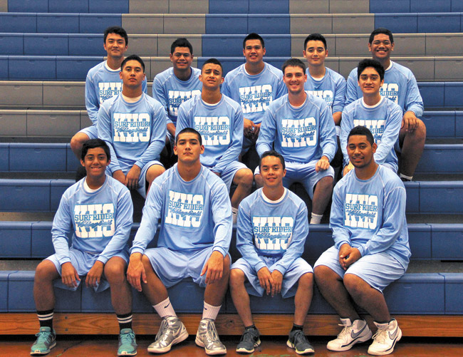 Kailua VB team (front, from left) Caleb Valero, Christian Mejia, Okeanu Kama, Nikolem Noga, (middle) Seth Thomas, Peter Kanoho, Logan Myers, Christian Thomas, (back) Christian-Taylor Scheer, Martin Tigilau, Kawehe Kohatsu, Jarred Brito, Nilsson Gaisoa. Photo from Cheriesse Shiroma.