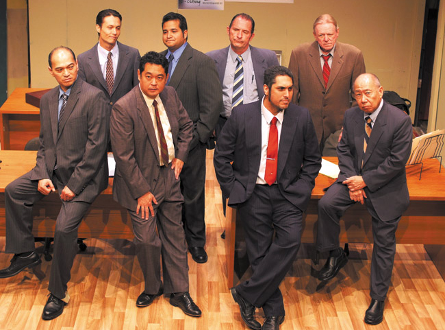'Glengarry Glen Ross' features (front, from left) Jim Aina, Stu Hirayama, Troy Ignacio, Dann Seki, (back) A.J. Song, Maleko McDonnell, Eli Foster and Alan Picard. PHOTO BY EDO NATASHA