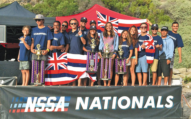 Kamehameha students from Kapalama and Maui celebrate winning the 2014 National Scholastic of Surfing Association Interscholastic Championship in California PHOTO COURTESY ARIELLE TARAMASCO
