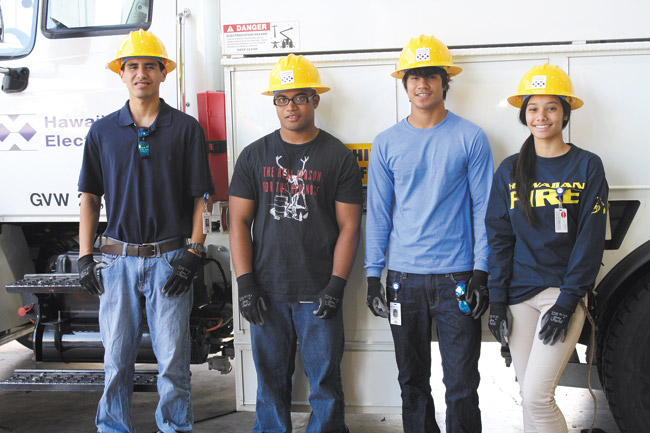 This year's Hawaiian Electric interns are (from left) Pohaikealoha Duarte, Jron Irons, Zeffaniyah Kauihana-Kaimimoku and Harmonie Westbrook. Photo from Hawaiian Electric Co.
