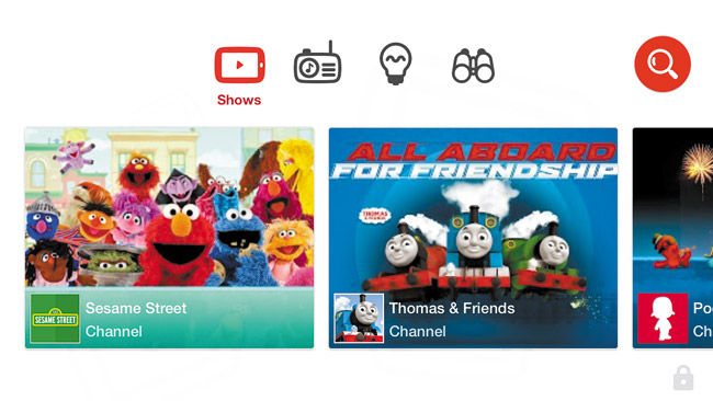 YouTube Kids app offers four categories: Shows, Music, Learning and Explore ALISON YOUNG SCREENSHOT