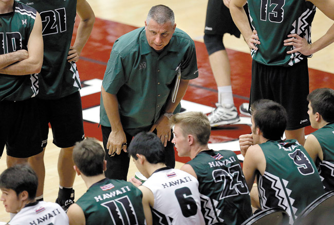 Hawaii coach Charlie Wade talks to his team during a timeout against Stanford during last season TONY AVELAR/SPECIAL TO THE STAR-ADVERTISER