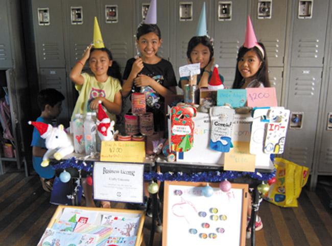These Waialae Elementary entrepreneurs had plenty to sell in December at their first class Market Day, which raised funds for Make-A-Wish Hawaii. The next market is in May. Photo from Melanie Sumida.