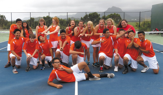 Kalaheo High School's tennis players taking a break on their new courts. Photo from Stephan Ogasawara.