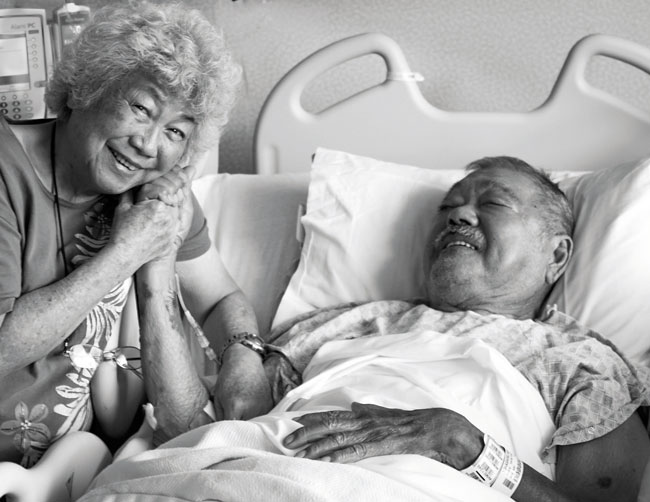 Mom Joyce with Dad Harold in the hospital after a sudden visit to the ER. JADE MOON PHOTO