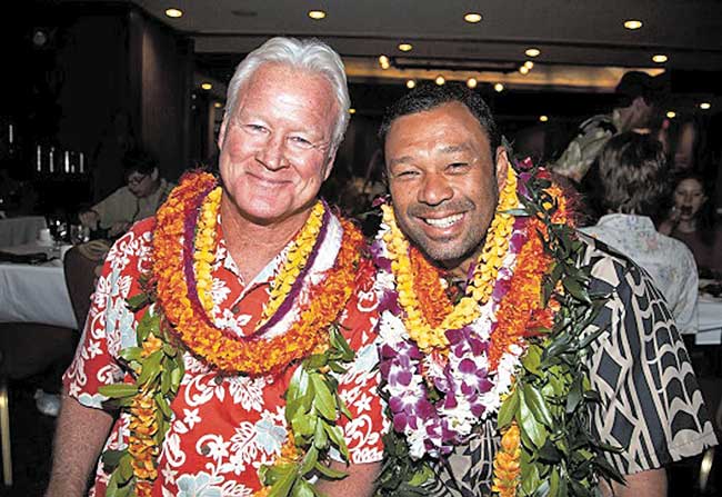 Randy Rarick and Sunny Garcia at the Hawaii Sports Hall of Fame. PHOTO BY NEAL MIYAKI.