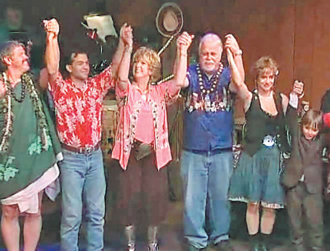 Dr. Kalani Brady, Ethan Okura, Shari Lynn, Jim Tharp, Becky Maltby and Mickey Graue in a 2005 production of ‘Aloha Rosie’s’ — all will appear in the current incarnation as well. PHOTO FROM TERRY OLIVAL