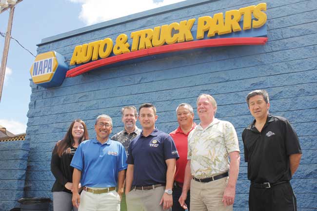 Representing the Napa Auto Parts Hawaii management team are (back, from left) Michelle Latimer, Darryl Turner, Mitch Wada, (front) Randy Komae, Derek Sasabuchi, Darwin Brown and Alan Kaya PHOTOS COURTESY NAPA AUTO PARTS HAWAII