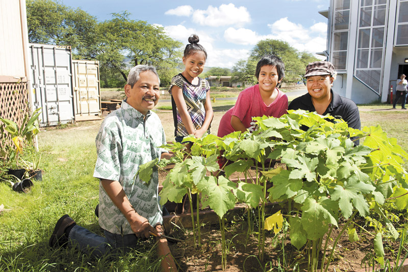 Say congratulations, and mahalo, to recipients Bob Agres (left) and Sweets Wright for their work in turning around the lives of Oahu's homeless. They're pictured with keiki Mia Melson and Angelo Abner